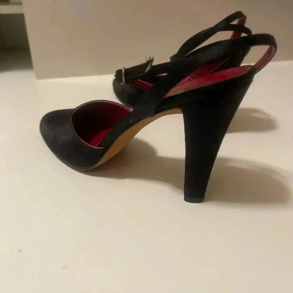 YSL Yves Saint Laurent Paris high heel open back shoes - black satin fabric - Picture 16 of 16